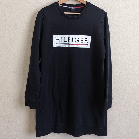 Tommy Hilfiger Dresses & Skirts - Tommy Hilfiger Sweatshirt Dress Women M Navy Blue Fleece Lined Athleisure Sporty